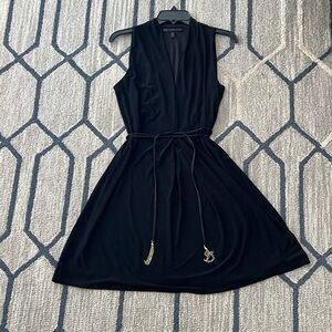 White House Black Market WHBM Little Black Dress with Gold Tassel Belt Medium